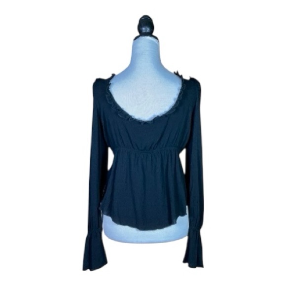 Killstar Black Ruffle Cold Shoulder Asymmetrical Bow Bell Sleeve Top Size M - Picture 4 of 8